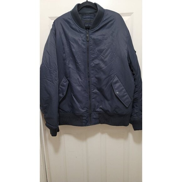 Uniglo Mens Navy Blue Quilted Bomber Jacket With Zip Closure & Snap Pockets Size - Picture 3 of 14